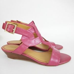 Nine West Pink Low Wedge Sandal Ankle Strap